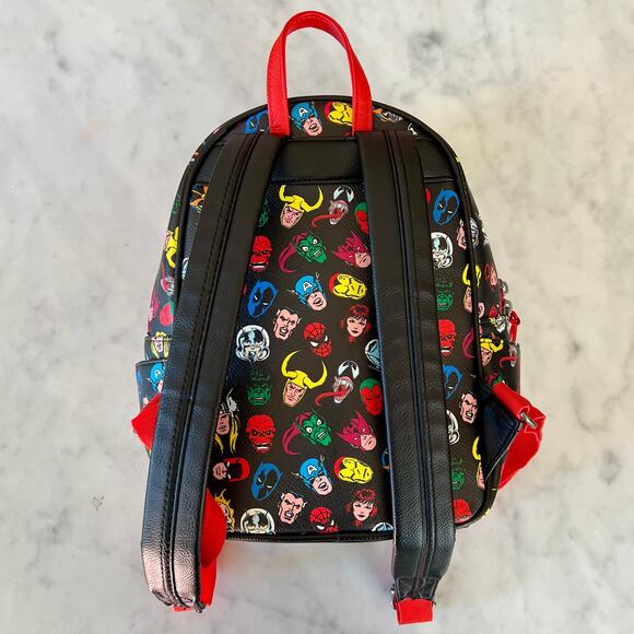 Marvel Funko Mini Black Back Pack Bag with Character's Heads All Over Print - Picture 4 of 10